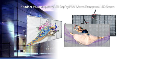 Écran LED transparent en verre HD P3.9mm, grille de fenêtre, affichage 4500cd/m²